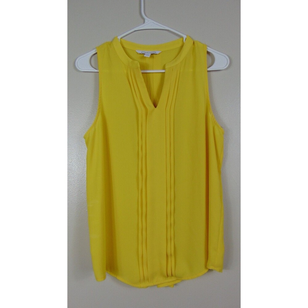 41 Hawthorn Yellow Pleated Sleeveless Blouse Womens Size Small Work Office